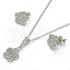 Sterling Silver Earring and Pendant Adult Set, Flower Design, with White Micro Pave, Polished, Rhodium Finish, 10.275.0015