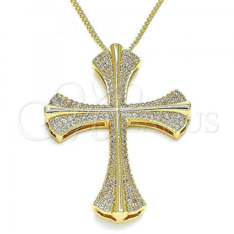 Oro Laminado Pendant Necklace, Gold Filled Style Cross Design, with White Micro Pave, Polished, Golden Finish, 04.156.0229.20