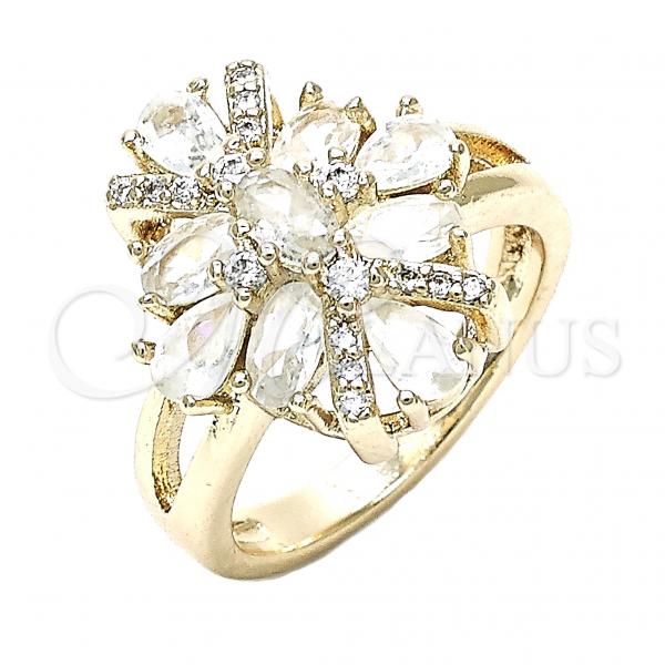 Oro Laminado Multi Stone Ring, Gold Filled Style with White Cubic Zirconia, Polished, Golden Finish, 01.210.0099.08 (Size 8)