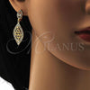 Oro Laminado Dangle Earring, Gold Filled Style Leaf Design, with White Cubic Zirconia, Polished, Golden Finish, 02.206.0052