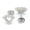 Sterling Silver Stud Earring, Heart Design, with White Micro Pave, Polished, Rhodium Finish, 02.336.0061