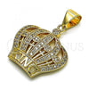 Oro Laminado Fancy Pendant, Gold Filled Style Crown Design, with White Micro Pave, Polished, Golden Finish, 05.342.0114