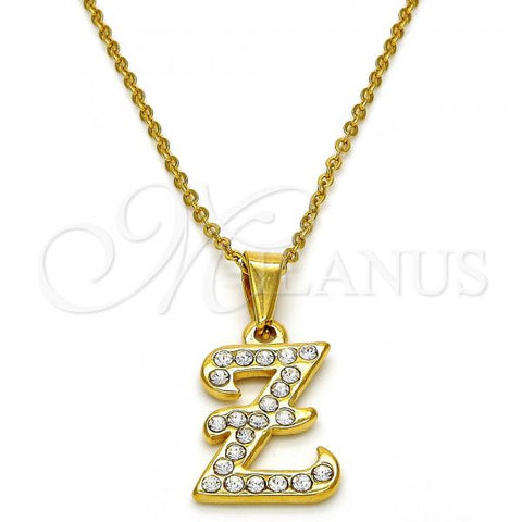 Stainless Steel Pendant Necklace, Initials and Rolo Design, with White Crystal, Polished, Golden Finish, 04.238.0031.1.18