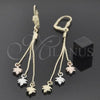 Oro Laminado Long Earring, Gold Filled Style Leaf Design, Diamond Cutting Finish, Tricolor, 5.076.010