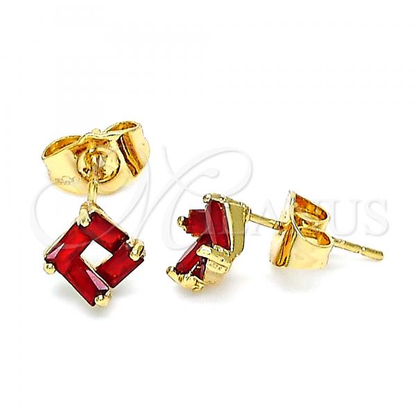 Oro Laminado Stud Earring, Gold Filled Style with Garnet Cubic Zirconia, Polished, Golden Finish, 02.310.0046