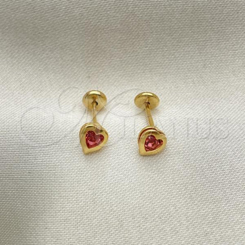 Oro Laminado Stud Earring, Gold Filled Style Heart Design, with Violet Cubic Zirconia, Polished, Golden Finish, 02.02.0528