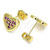 Oro Laminado Stud Earring, Gold Filled Style Heart Design, with Ruby Micro Pave, Polished, Golden Finish, 02.156.0394.2