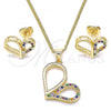 Oro Laminado Earring and Pendant Adult Set, Gold Filled Style Heart Design, with Multicolor Micro Pave, Polished, Golden Finish, 10.156.0262.3