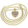 Oro Laminado Pendant Necklace, Gold Filled Style Heart Design, with Garnet and White Micro Pave, Polished, Golden Finish, 04.344.0041.20