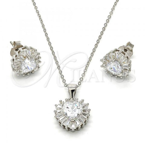 Sterling Silver Earring and Pendant Adult Set, Heart Design, with White Cubic Zirconia, Polished, Rhodium Finish, 10.286.0025.3