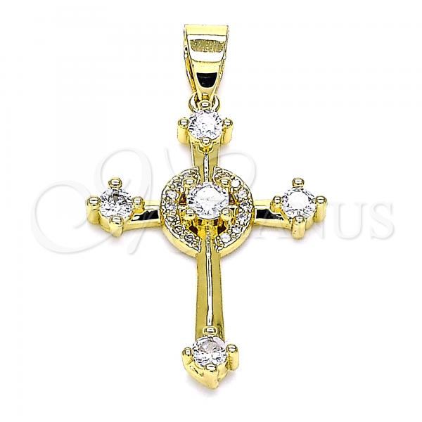 Oro Laminado Religious Pendant, Gold Filled Style Cross Design, with White Micro Pave and White Cubic Zirconia, Polished, Golden Finish, 05.102.0010