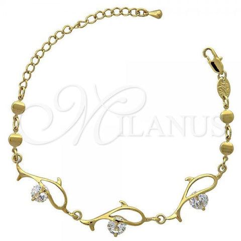 Oro Laminado Fancy Bracelet, Gold Filled Style Dolphin Design, with White Cubic Zirconia, Polished, Golden Finish, 5.028.008