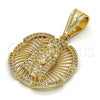 Oro Laminado Religious Pendant, Gold Filled Style Jesus Design, with White Micro Pave, Polished, Golden Finish, 05.120.0039