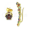 Oro Laminado Earcuff Earring, Gold Filled Style with Multicolor Cubic Zirconia, Polished, Golden Finish, 02.210.0627