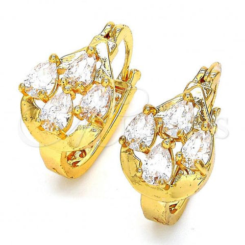 Oro Laminado Small Hoop, Gold Filled Style Teardrop Design, with White Cubic Zirconia, Polished, Golden Finish, 02.196.0001.15