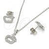 Sterling Silver Earring and Pendant Adult Set, Apple Design, with White Micro Pave, Polished, Rhodium Finish, 10.174.0259