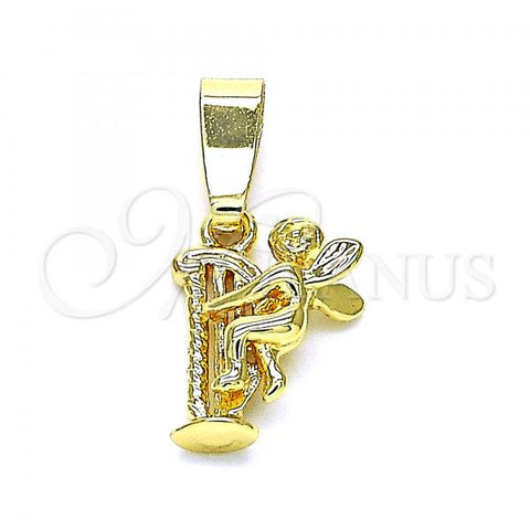 Oro Laminado Religious Pendant, Gold Filled Style Angel Design, Diamond Cutting Finish, Golden Finish, 5.182.034