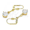 Oro Laminado Long Earring, Gold Filled Style with White Cubic Zirconia, Polished, Golden Finish, 02.387.0052