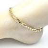 Oro Laminado Basic Anklet, Gold Filled Style Figaro Design, Polished, Golden Finish, 5.222.012.10