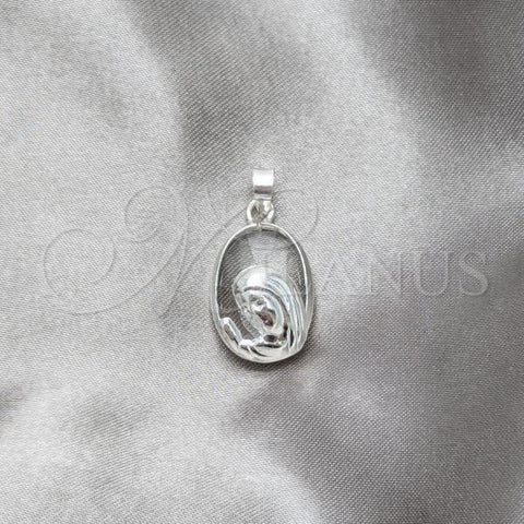 Sterling Silver Religious Pendant, Guadalupe Design, Polished, Silver Finish, 05.392.0087