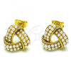 Oro Laminado Stud Earring, Gold Filled Style Love Knot Design, with Ivory Pearl, Polished, Golden Finish, 02.379.0023