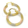 Oro Laminado Medium Hoop, Gold Filled Style Hollow Design, Matte Finish, Tricolor, 02.170.0169.30