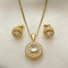 Oro Laminado Earring and Pendant Adult Set, Gold Filled Style Sun Design, with White Cubic Zirconia and White Micro Pave, Polished, Golden Finish, 10.342.0095