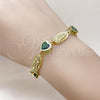 Oro Laminado Fancy Bracelet, Gold Filled Style Guadalupe and Heart Design, with Green Cubic Zirconia, Polished, Golden Finish, 03.423.0001.2.07