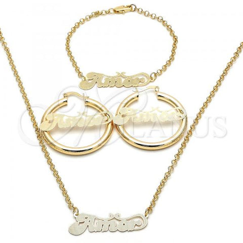 Oro Laminado Necklace, Bracelet and Earring, Gold Filled Style Polished, Golden Finish, 06.63.0238