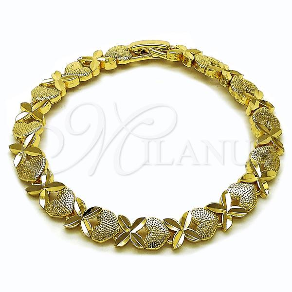 Oro Laminado Tennis Bracelet, Gold Filled Style Heart Design, Diamond Cutting Finish, Golden Finish, 03.213.0357.07
