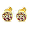 Oro Laminado Stud Earring, Gold Filled Style with Ruby and White Micro Pave, Polished, Golden Finish, 02.233.0021.2