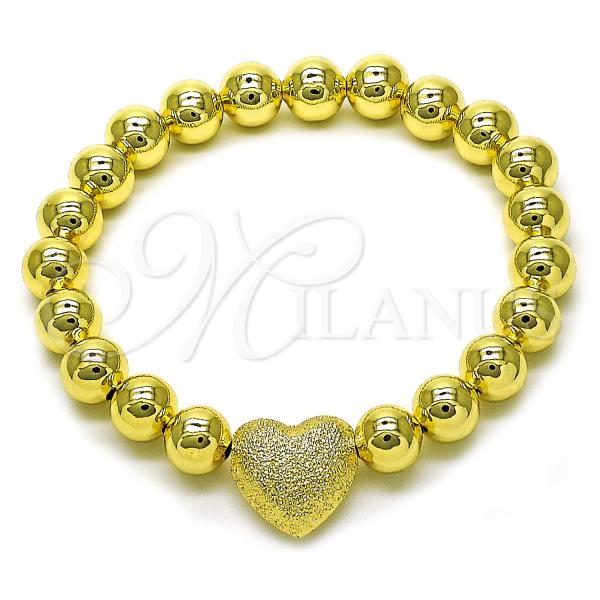 Oro Laminado Fancy Bracelet, Gold Filled Style Heart and Ball Design, Matte Finish, Golden Finish, 03.341.0230.07