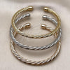 Oro Laminado Trio Bangle, Gold Filled Style and Hollow Polished, Tricolor, 07.170.0064