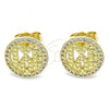 Oro Laminado Stud Earring, Gold Filled Style Love Design, with White Micro Pave, Polished, Golden Finish, 02.156.0562