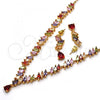 Oro Laminado Necklace and Earring, Gold Filled Style Teardrop Design, with Multicolor Cubic Zirconia, Polished, Golden Finish, 06.205.0005.1