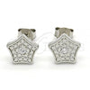 Sterling Silver Stud Earring, Star Design, with White Cubic Zirconia, Polished, Rhodium Finish, 02.186.0150.1