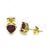 Oro Laminado Stud Earring, Gold Filled Style Heart Design, with Garnet Cubic Zirconia, Polished, Golden Finish, 02.213.0360.1