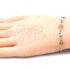 Oro Laminado Fancy Bracelet, Gold Filled Style Evil Eye and Heart Design, Blue Polished, Golden Finish, 03.09.0066.07
