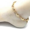 Oro Laminado Fancy Anklet, Gold Filled Style Puff Mariner Design, with White Micro Pave, Polished, Golden Finish, 04.63.1407.10