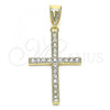 Oro Laminado Religious Pendant, Gold Filled Style Cross Design, with White Crystal, Polished, Golden Finish, 05.253.0131