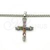 Rhodium Plated Pendant Necklace, Cross Design, with Multicolor Cubic Zirconia, Polished, Rhodium Finish, 04.284.0009.7.22