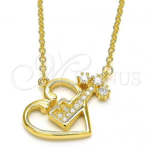 Sterling Silver Pendant Necklace, with White Cubic Zirconia and White Crystal, Polished, Golden Finish, 04.336.0063.2.16