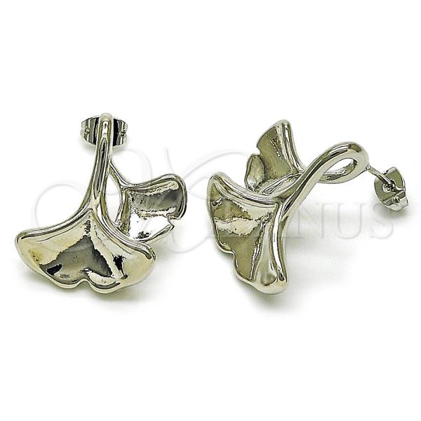 Rhodium Plated Stud Earring, Leaf Design, Polished, Rhodium Finish, 02.368.0090.1