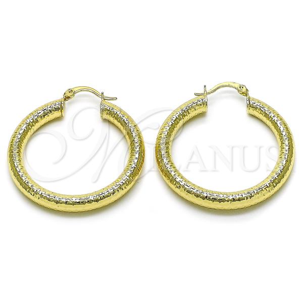 Oro Laminado Medium Hoop, Gold Filled Style Hollow Design, Diamond Cutting Finish, Golden Finish, 02.213.0756.40