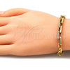Oro Laminado Fancy Bracelet, Gold Filled Style Paperclip Design, with White Micro Pave, Polished, Golden Finish, 03.341.0115.07