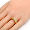 Oro Laminado Wedding Ring, Gold Filled Style Greek Key and Duo Design, with White Cubic Zirconia, Polished, Golden Finish, 01.99.0045.09 (Size 9)