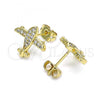 Oro Laminado Stud Earring, Gold Filled Style with White Micro Pave, Polished, Golden Finish, 02.342.0181