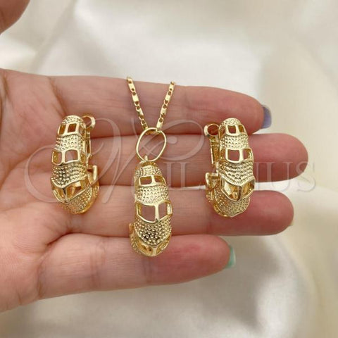 Oro Laminado Earring and Pendant Adult Set, Gold Filled Style Polished, Golden Finish, 10.163.0008