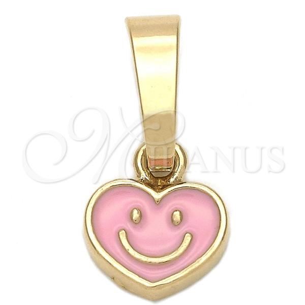Oro Laminado Fancy Pendant, Gold Filled Style Heart Design, Pink Enamel Finish, Golden Finish, 05.163.0078.4