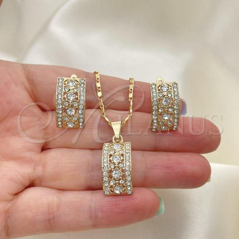 Oro Laminado Earring and Pendant Adult Set, Gold Filled Style with White Cubic Zirconia and White Micro Pave, Golden Finish, 10.314.0002